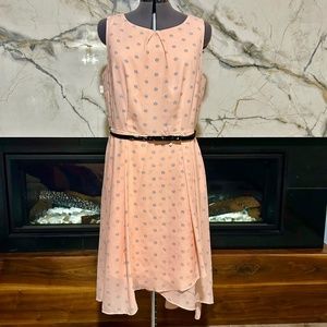 ELLE Peach Sundress with Black Belt, Size 12, W/Black & White Polka-Dots